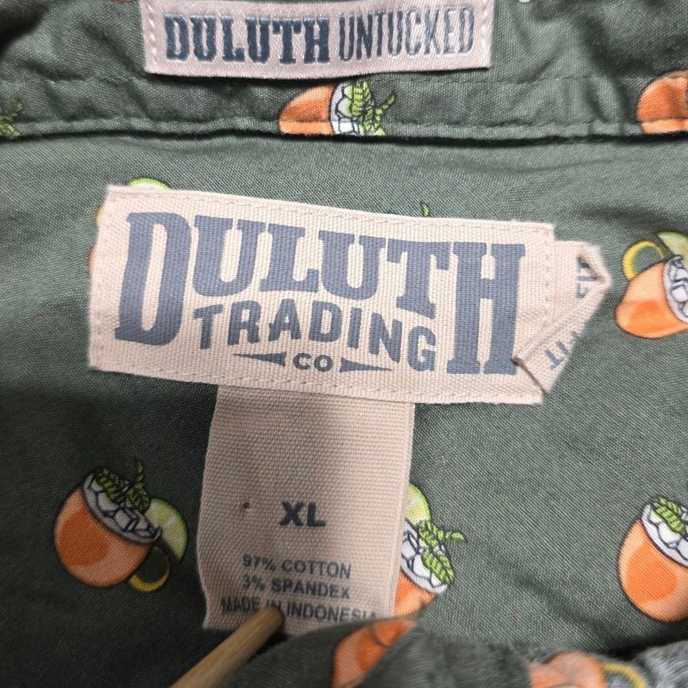 Duluth Trading Co Untucked Shirt Mens XL Green Moscow Mule Cocktail Slim Fit - Picture 4 of 8